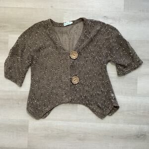 Lulu B Womens Cover Up Knit Fishnet Cardigan Brown Medium